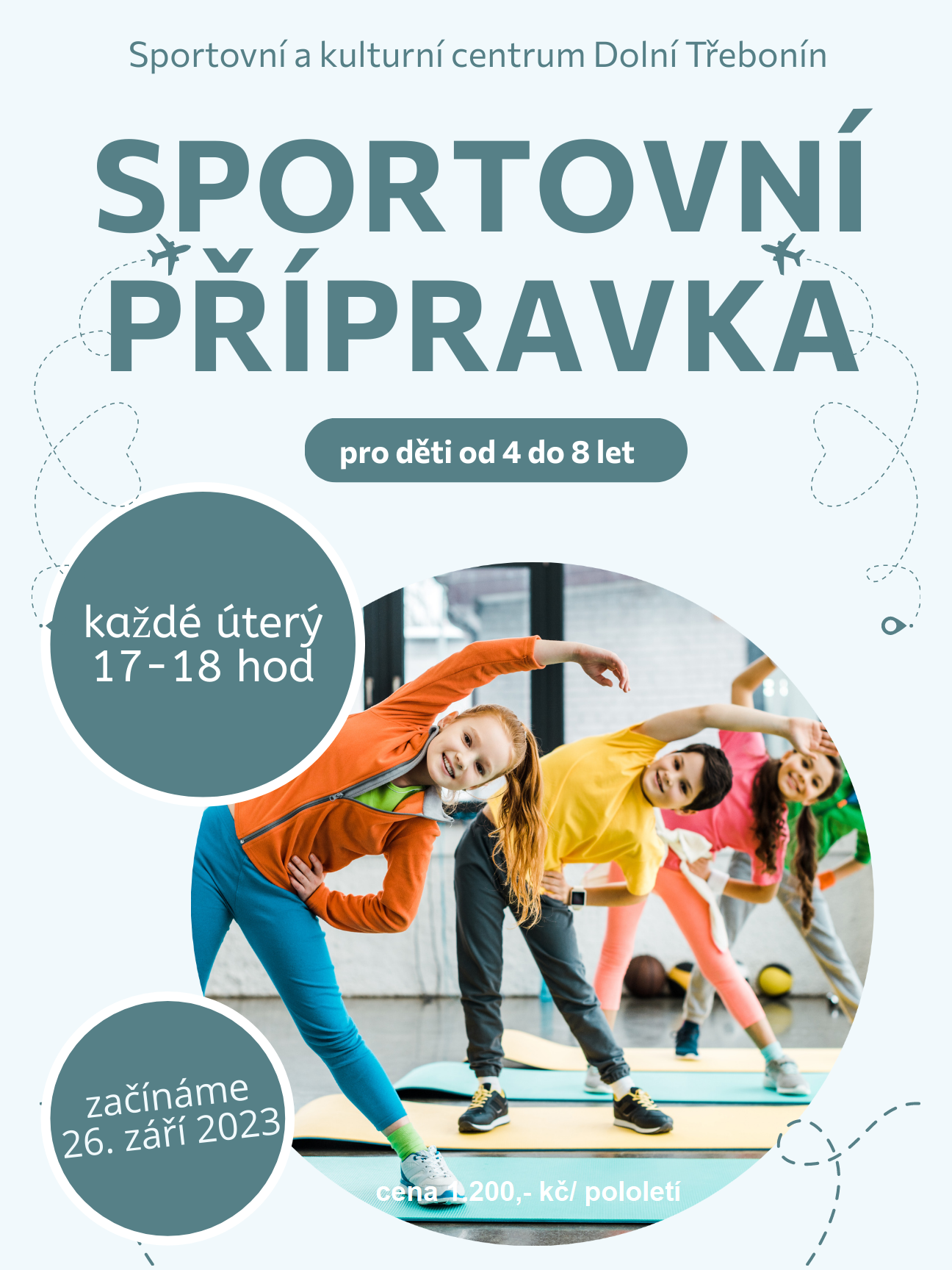 Nabídka cvičení pro děti ve sportovním a kulturní centu v Dolním Třeboníně